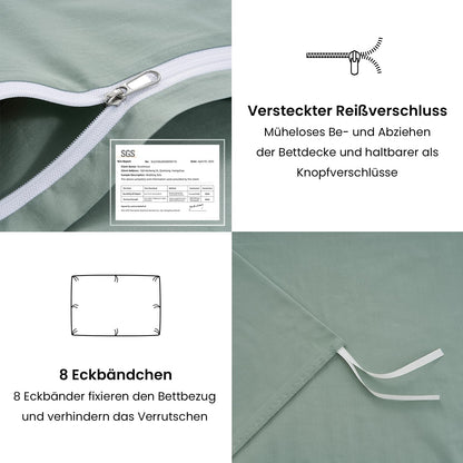 Duvetnova Bettwäsche-Set Salbeigrün 135x200 cm, Baumwolle, 4-teilig