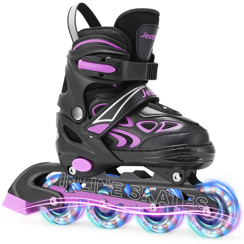 Jestme Kinder Inline Skates verstellbar, leuchtende Rollen, M (32–36), aus PP und PVC-Leder