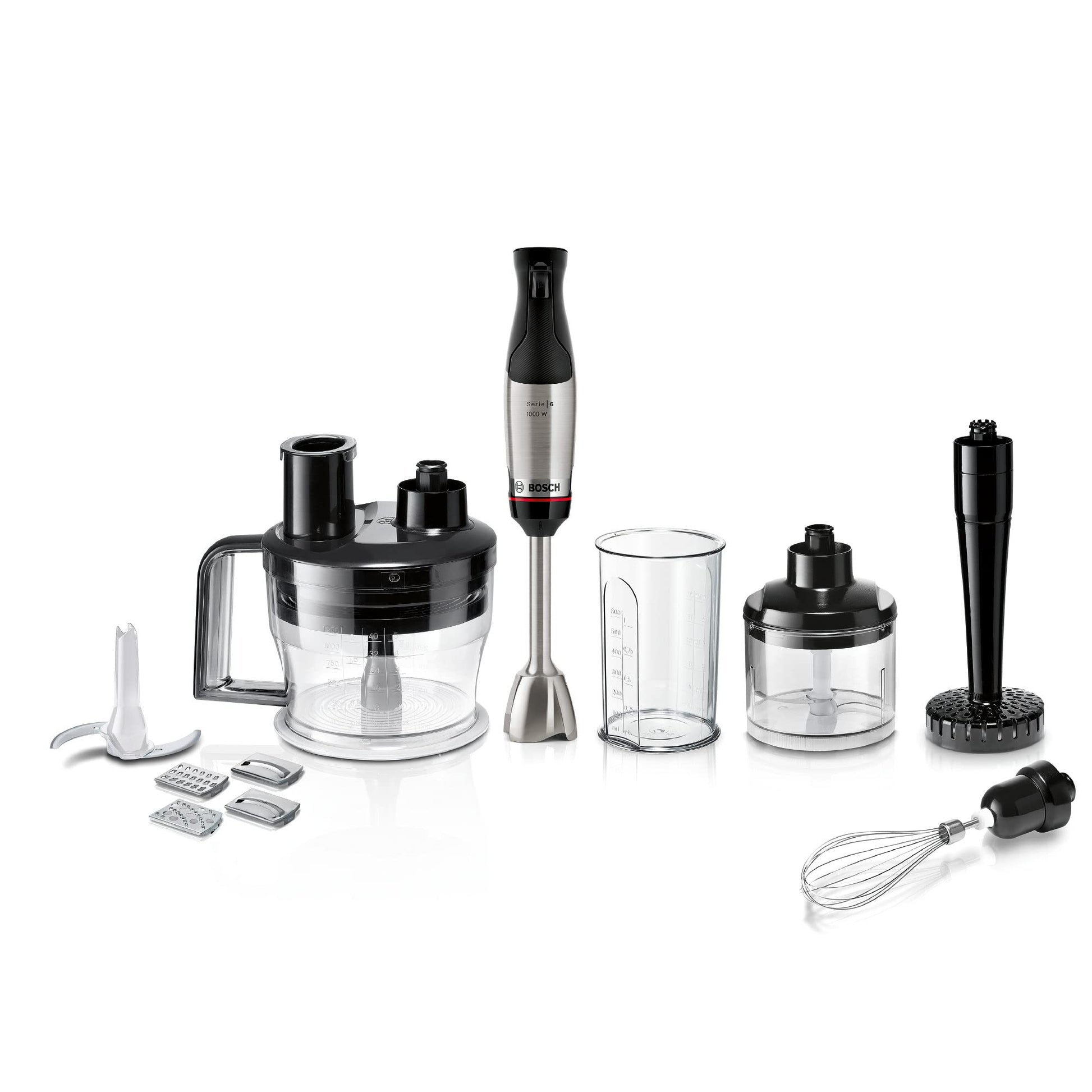 Bosch ErgoMaster Serie 6 MSM6M673 Stabmixer 1000W Set: Silber-schwarzer Stabmixer zum Pürieren von Suppen und Saucen.