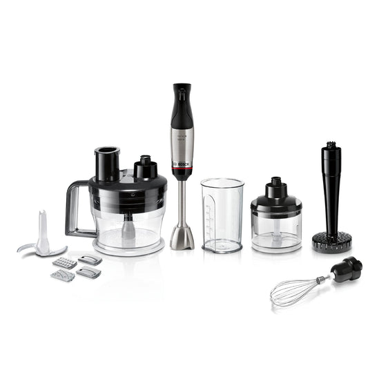 Bosch ErgoMaster Serie 6 MSM6M673 Stabmixer 1000W Set: Silber-schwarzer Stabmixer zum Pürieren von Suppen und Saucen.