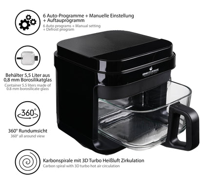KHF-550 Heissluftfritteuse Airfryer – 5.5 Liter Glasfrittierkorb