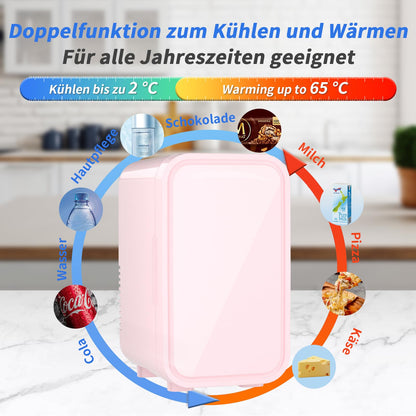YASHE Mini-Kühlschrank 6 Liter, tragbar, thermoelektrisch, Pink
