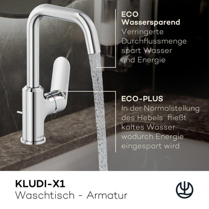Kludi X1 Waschtischarmatur mit Zugstangen-Ablauf, Chrom