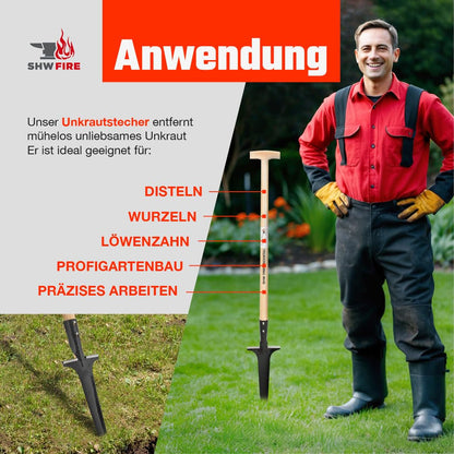 SHW-FIRE Unkrautstecher Profi mit 82 cm Eschenholzstiel und Tritt