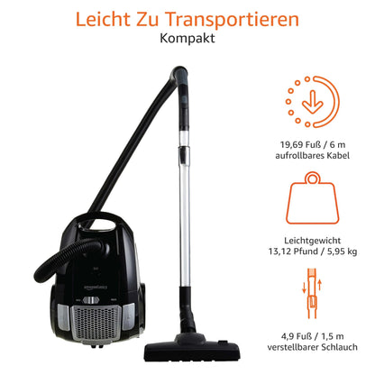 Amazon Basics Staubsauger mit Beutel 700W HEPA, Schwarz