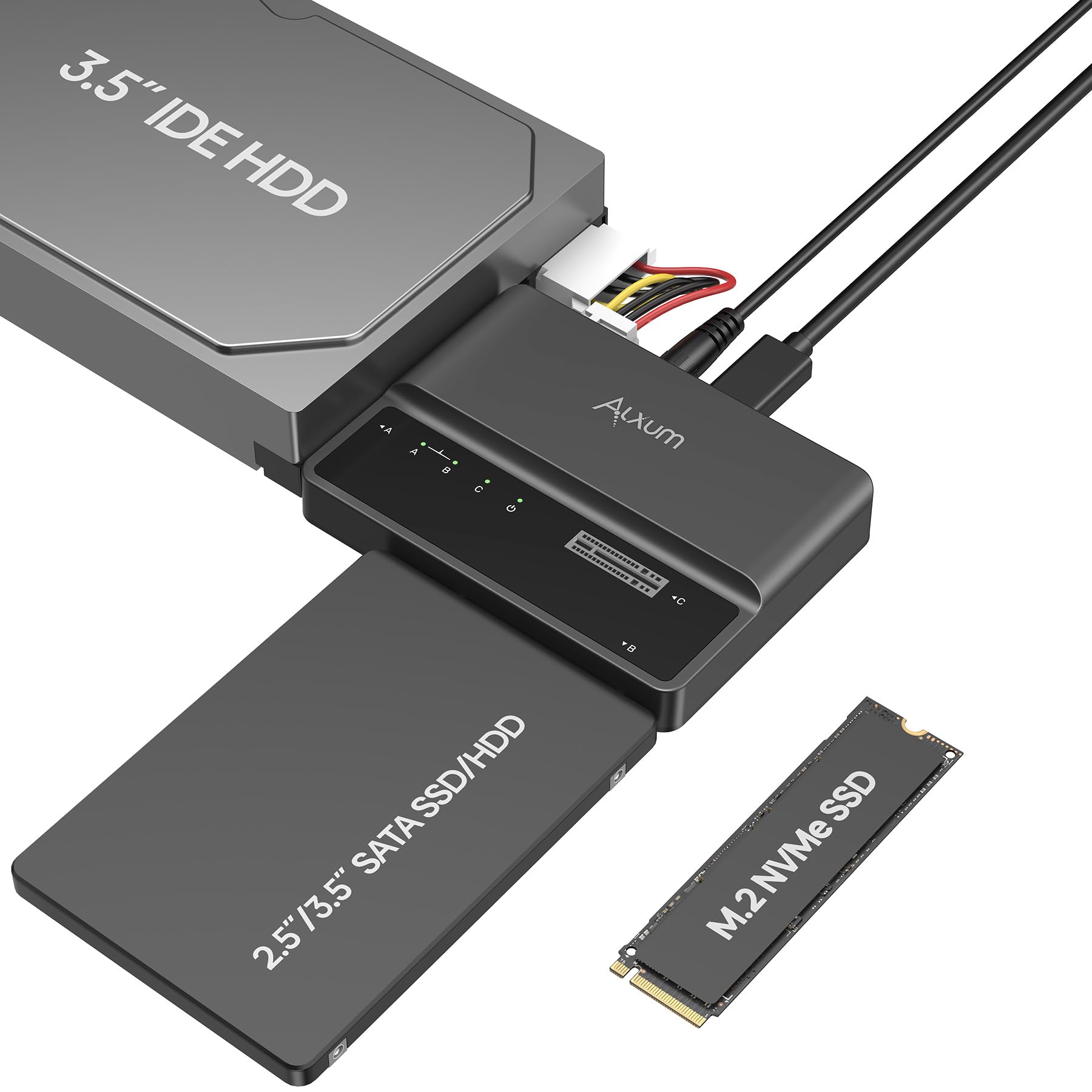 Alxum USB-C Festplatten-Adapter für M.2, SATA und IDE, 10 Gbps, Aluminiumgehäuse und USB-C-Kabel