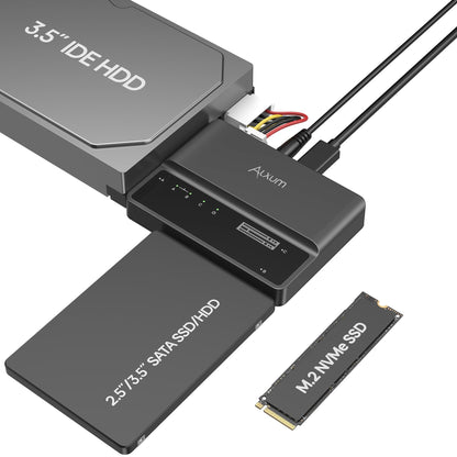 Alxum USB-C Festplatten-Adapter für M.2, SATA und IDE, 10 Gbps, Aluminiumgehäuse und USB-C-Kabel