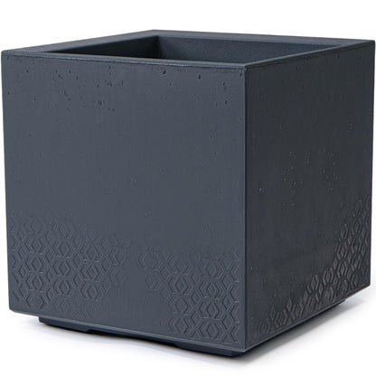 KONZEPT Pflanzkübel auf Rollen 40x40x40 cm anthrazit Beton-Optik, quadratische Form aus Kunststoff