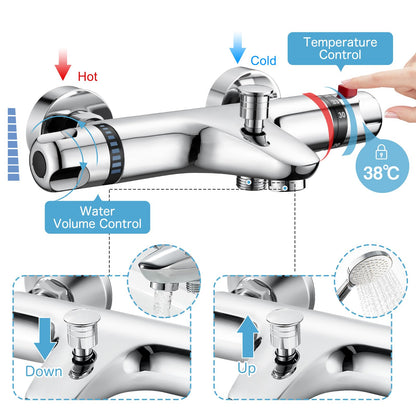 Klassik Thermostat Dusch-/Wannenarmatur Aufputz Chrom 38°C