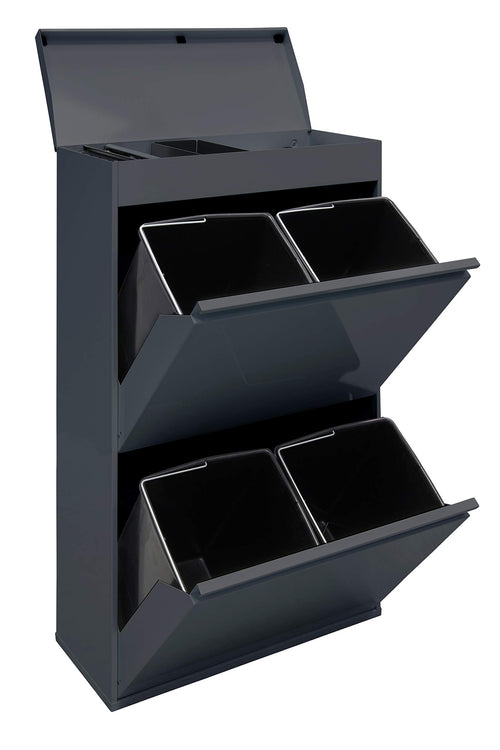 ARREGUI Top CR624-B Mülltrennsystem. Anthrazit, rechteckig, mit 4x17L Behältern zur Abfalltrennung in Haushalt/Gewerbe.
