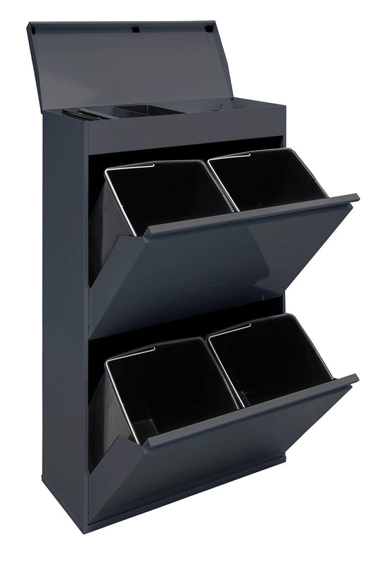 ARREGUI Top CR624-B Mülltrennsystem. Anthrazit, rechteckig, mit 4x17L Behältern zur Abfalltrennung in Haushalt/Gewerbe.