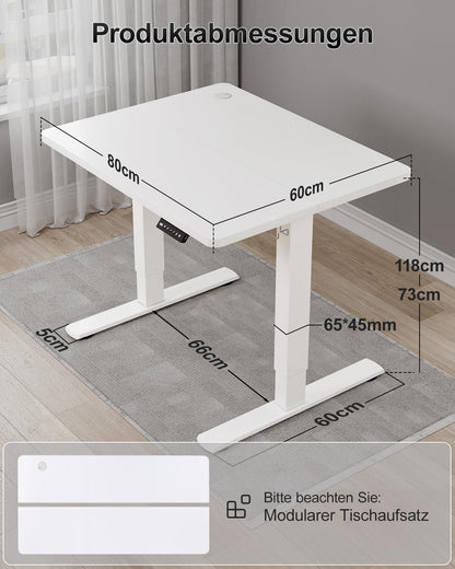 Airfish Schreibtisch höhenverstellbar elektrisch 80x60 cm weiss