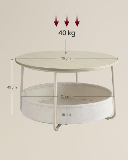 VASAGLE Couchtisch LCT244K01 rund mit Stauraum, naturbeige-cremeweiss