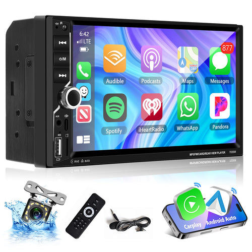 Podofo 2 DIN Carplay Android Auto Autoradio 7 Zoll - Kamera: 2 DIN Autoradio m. Touchscreen für Carplay, Android Auto, Kamera.