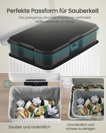 SONGMICS Tretmülleimer Küche 50 L, Stahl, Softclose, wolkenweiss