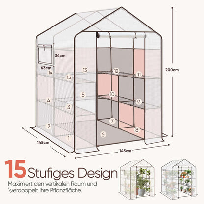 Sekey Foliengewächshaus 200x145x145 cm Balkon – Weiss