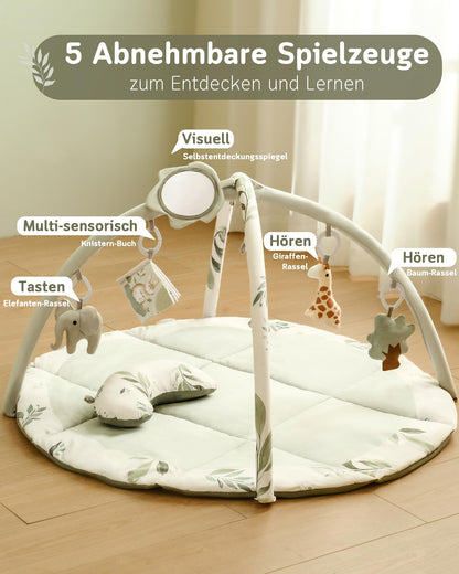 Fortella Baby Spielbogen mit Krabbeldecke & Sensorik – Salbeigrün