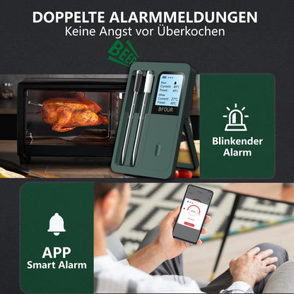 BFOUR BF-40 Bluetooth-Grillthermometer mit 2 Sonden und LCD-Display