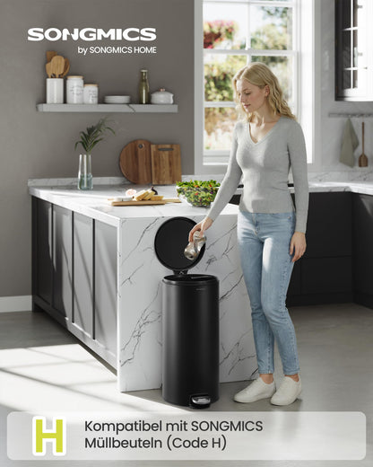 SONGMICS Tretmülleimer 30 L, Stahl, Softclose-Deckel, tintenschwarz