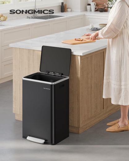 SONGMICS Mülleimer 50 L mit Softclose-Deckel, Stahl, tintenschwarz