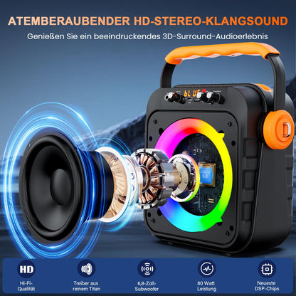 JYX MS80 Karaokemaschine mit 2 drahtlosen Mikrofonen, Bluetooth