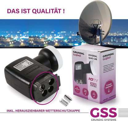 GSS Quad LNB 4-fach digital, LTE-Filter, 0,1 dB, für Sat-Antenne