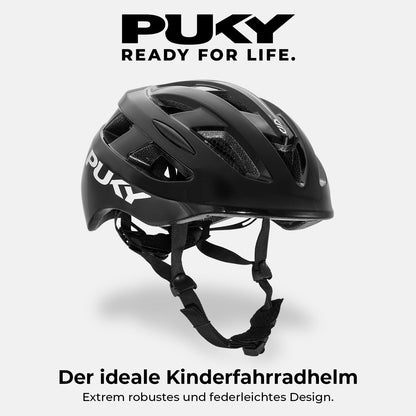 PUKY Helmet M Kinderhelm Schwarz, 54-58 cm, mit Licht-Modul