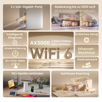 Tenda Nova MX12 Mesh WLAN System AX3000 Wi-Fi 6 - 3er Pack