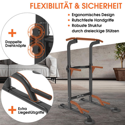 DH FitLife Power Tower Dip Station Klimmzugstange Freistehend
