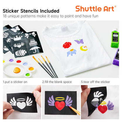 Shuttle Art Textilfarben Set, 30 waschfeste Stoffmalfarben mit Pinseln