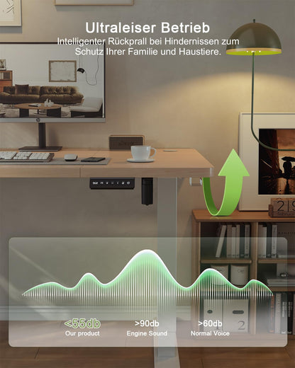 JUMMICO Höhenverstellbarer Schreibtisch Elektrisch – 160x70cm, USB, Beige