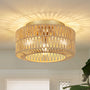 Rayofly Boho Deckenlampe HLF17, 3-flammig mit Rattan-Lampenschirm und goldener Metallbasis