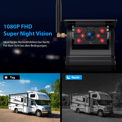 ZEROXCLUB Rückfahrkamera kabellos Solar mit 7 Zoll 1080P Touchscreen