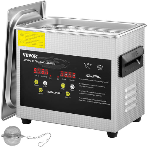 VEVOR Ultraschallreiniger 3 L mit Heizung und Timer, Edelstahl, Tischgerät mit Deckel und Tragegriff
