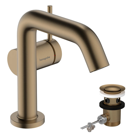 hansgrohe Tecturis S Fine Brushed Bronze. Waschtisch-Mischbatterie mit Zugstange, 110mm Auslauf. CoolStart/EcoSmart+ am Waschbecken.