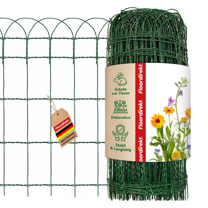 Floordirekt Beetzaun Metall Ziergeflecht 40 cm x 25 m Beeteinfassung, PVC-beschichteter Drahtzaun