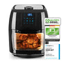 GOURMETmaxx XXL Heissluftfritteuse 9L - Digital. Schwarze, quaderförmige Heissluftfritteuse mit digitalem Display. Ermöglicht fettarmes Frittieren, Backen und Grillen durch Zirkulation heisser Luft.
