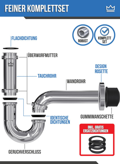 FEINER Universal-Siphon für Waschbecken, Edelstahl verchromt, 2er-Set