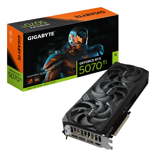 Gigabyte GeForce RTX 5070 Ti WINDFORCE OC SFF Grafikkarte - 16GB. Schwarzes SFF-Design für anspruchsvolles 3D-Gaming.