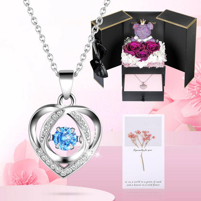 ADDWel Ewige Rose mit Herz Halskette aus 925 Silber, Geschenkbox