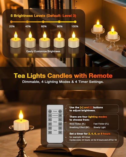Yme LED Teelichter aufladbar, 12er Set mit Ladestation und Timer