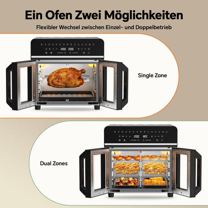 Emphsism AFTO Heissluftfritteuse 23L XXL Dual Zone mit 15 Programmen