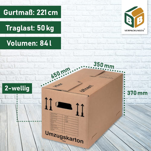 BB-Verpackungen Umzugskarton 650 x 350 x 370 mm, 2-wellig, 10 Stück aus recycelter Pappe