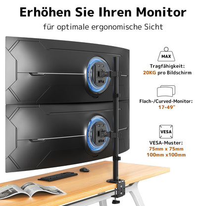PROFIX Monitor Halterung Vertikal 2 Bildschirme 17-49 Zoll, Schwarz