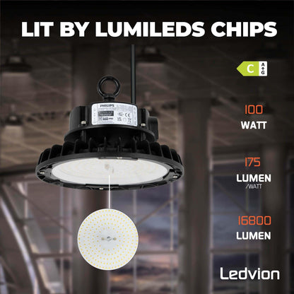Ledvion LED Hallenstrahler 100W UFO Lampe - Dimmbar 4000K