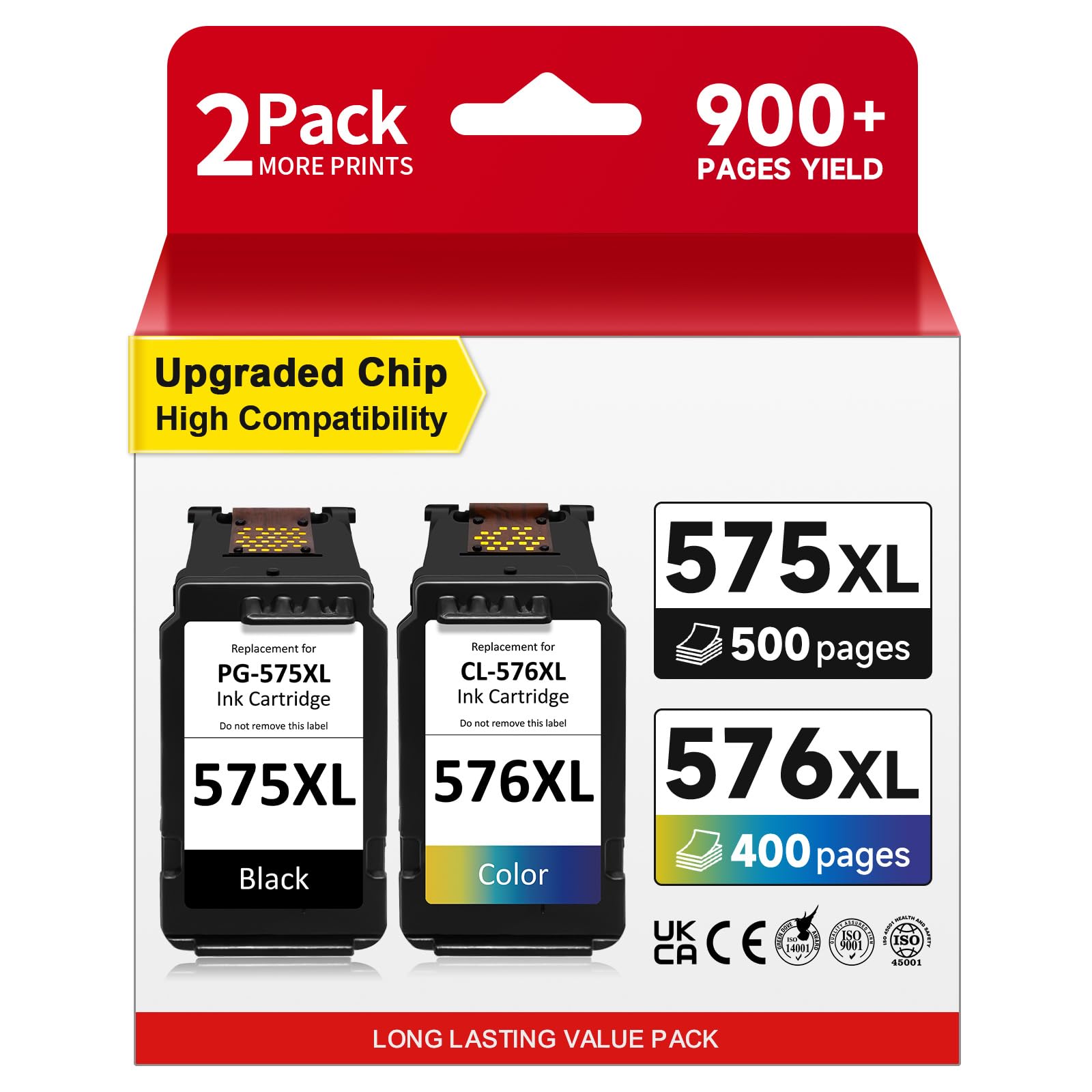 INKYEAH PG-575 CL-576 XL Tintenpatronen kompatibel für Canon 2er-Pack