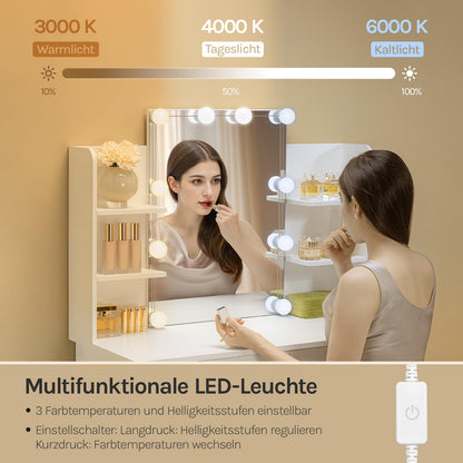 WOLTU Schminktisch Frisiertisch – LED, Weiss, 2 Schubladen