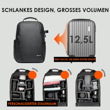 TARION Kamerarucksack TR-L wasserdicht, 14 Zoll Laptopfach, schwarz
