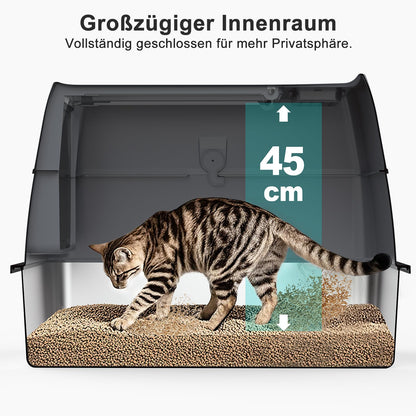 FURTIME XXL Katzenklo Edelstahl – geschlossen mit Deckel