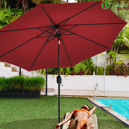 VOUNOT Sonnenschirm 270 cm, knickbar mit Kurbel, UV-Schutz, Rot